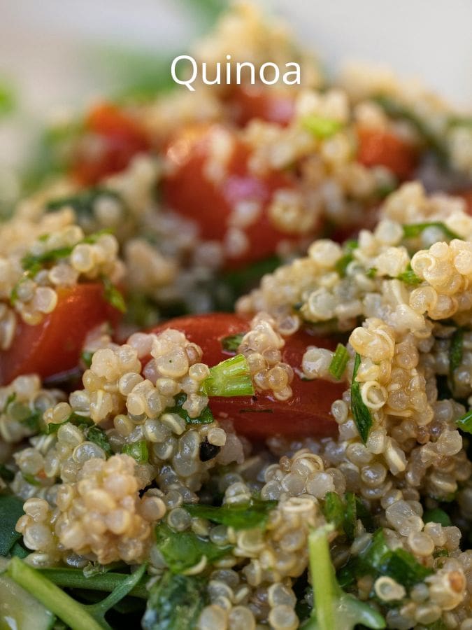 Quinoa is a complete protein and can serve as a base for a vegan meal.
